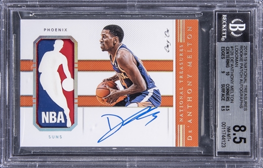 2018-19 Panini National Treasures Rookie Patch Autographs Logoman #128 DeAnthony Melton Signed Patch Rookie Card (#1/1) - BGS NM-MT+ 8.5/BGS 10